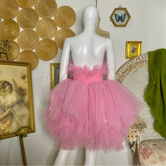 Mac Duggal Pink Strapless Ruffled Tulle Mini Ballgown 20750